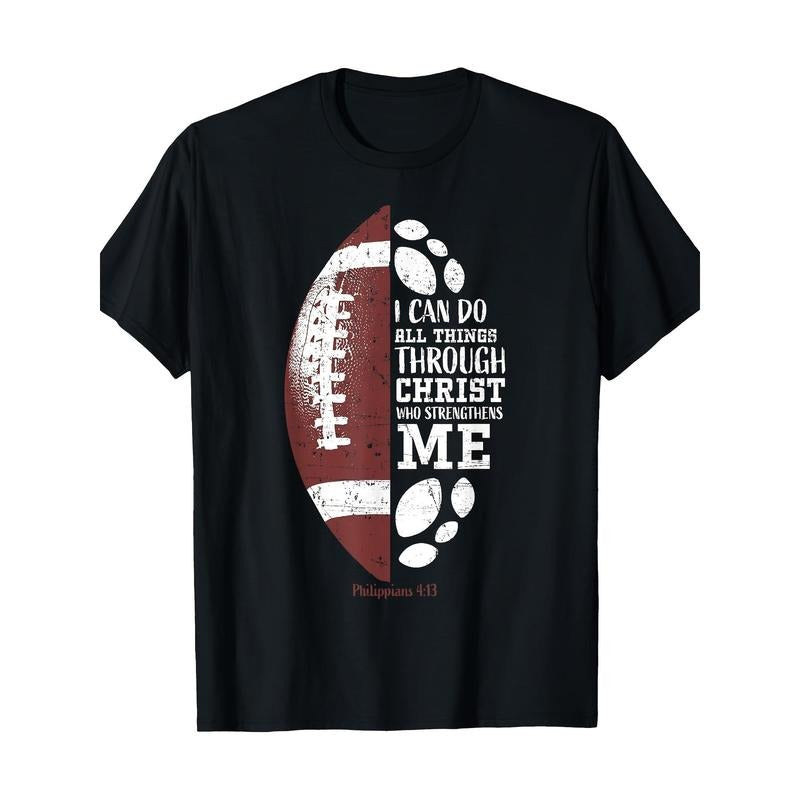 Christian Football Gifts Teen Boys Kids Men Religious Verse T-Shirt, Men's T-Shirt, 220g made in usa Hoodie, Sweatshirt