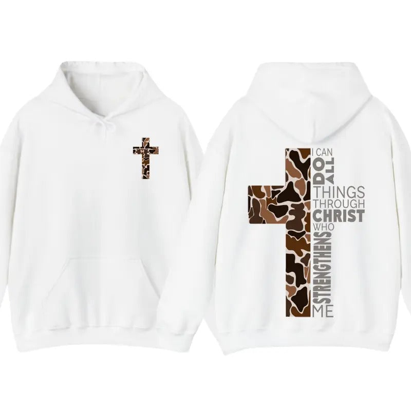 Christian Hoodie - Camo Cross Design with Philippians 4:13 Verse, Perfect for Faithful Believers and Outdoorsmen, Cozy...