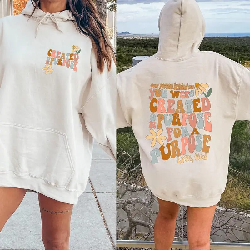 Christian Hoodie | Created For A Purpose Hoodie | Bible Verse Sweater | Groovy Shirt Cotton Womenswear Light Polyester...
