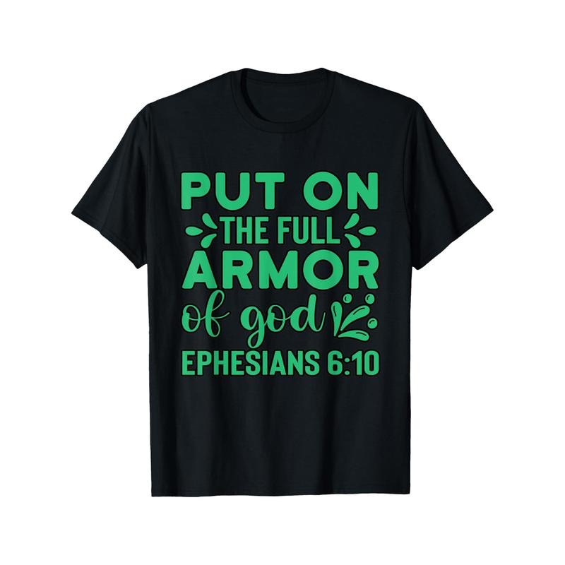 Christian Motivation Armor of God Ephesians 6-11 Jesus Loves T-Shirt men's personality design Black T-shirt 220g made in...