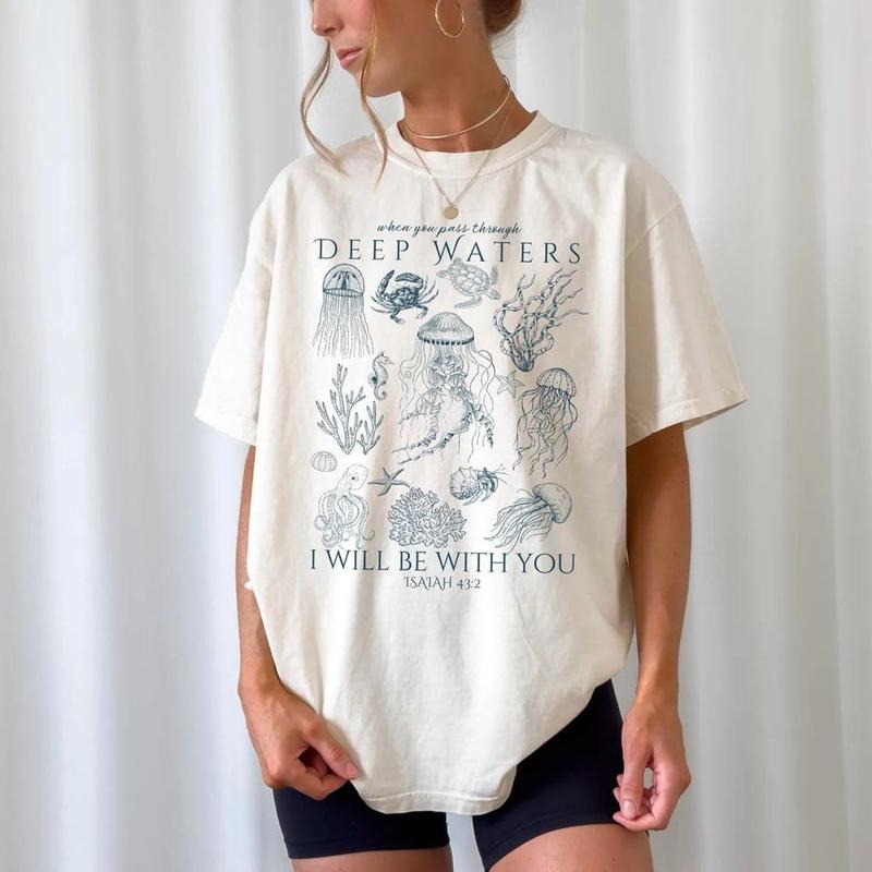 Christian Ocean Animal Shirt, Coastal Sea Life Sweatshirt, Trendy Beachy Oversized Scripture Tee, Jesus Bible Verse Tee,...