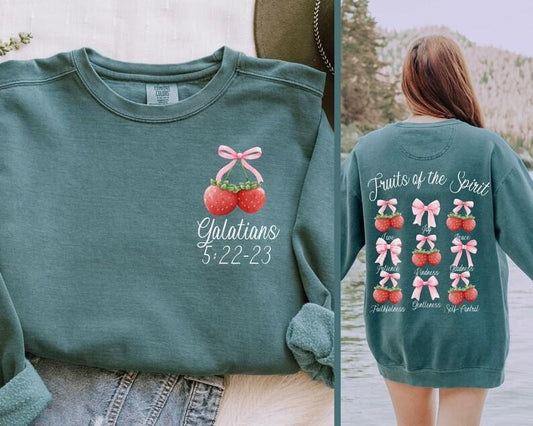 Christian Shirt Women Strawberry Tshirt Fruit of the Spirit Bible Verse Tee Coquette Clothing Bow Sweatshirt Teenage Girl...