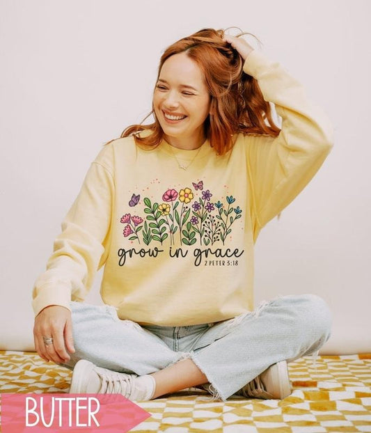 Christian Sweatshirt For Women,Grow In Grace Crewneck, Trendy Bible Verse Shirt, Cute Christian Merch, Girls Christian...