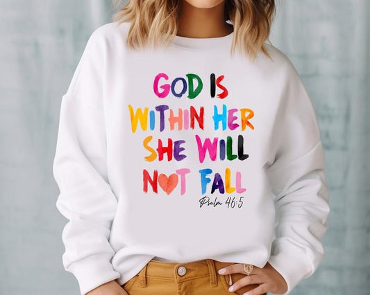 Christian Sweatshirt God Is Within Her She Will Not Fall Sweater Christian Bible Verse Shirt Easter Religious Tshirt...