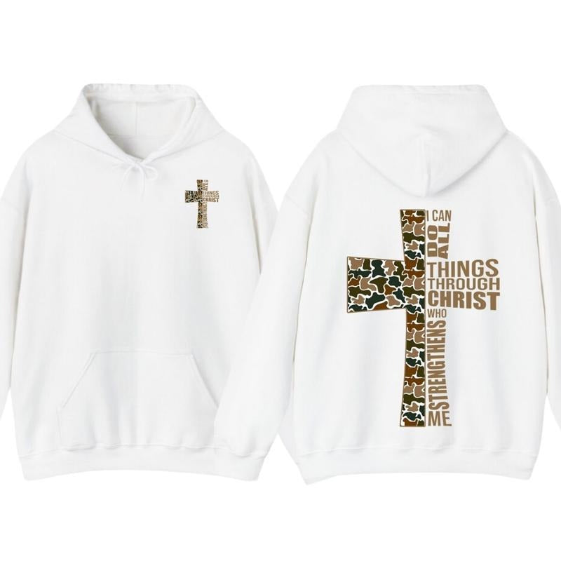 Christian T-Shirt Hoodie Camo Cross Design with Philippians 413 Verse, Hunting Shirt, Camo Sweatshirt, Outdoors Cozy...