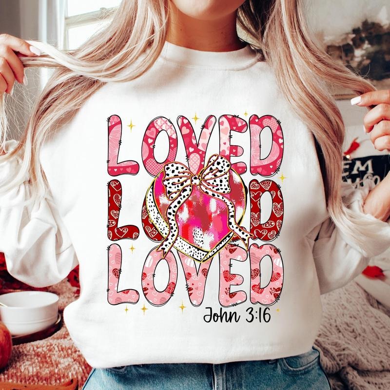 Christian Valentines Sweatshirt, Loved John 3:16 Sweatshirt, Valentine Coquette Heart Bow Sweatshirt, Retro Valentine...