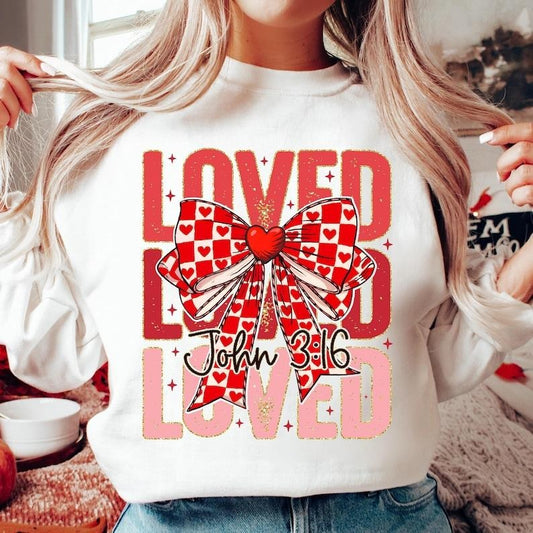 Christian ValentinesLoved John 316 Sweatshirt Checkered Valentine Coquette Heart , Retro Valentine , Bible Verse ,...
