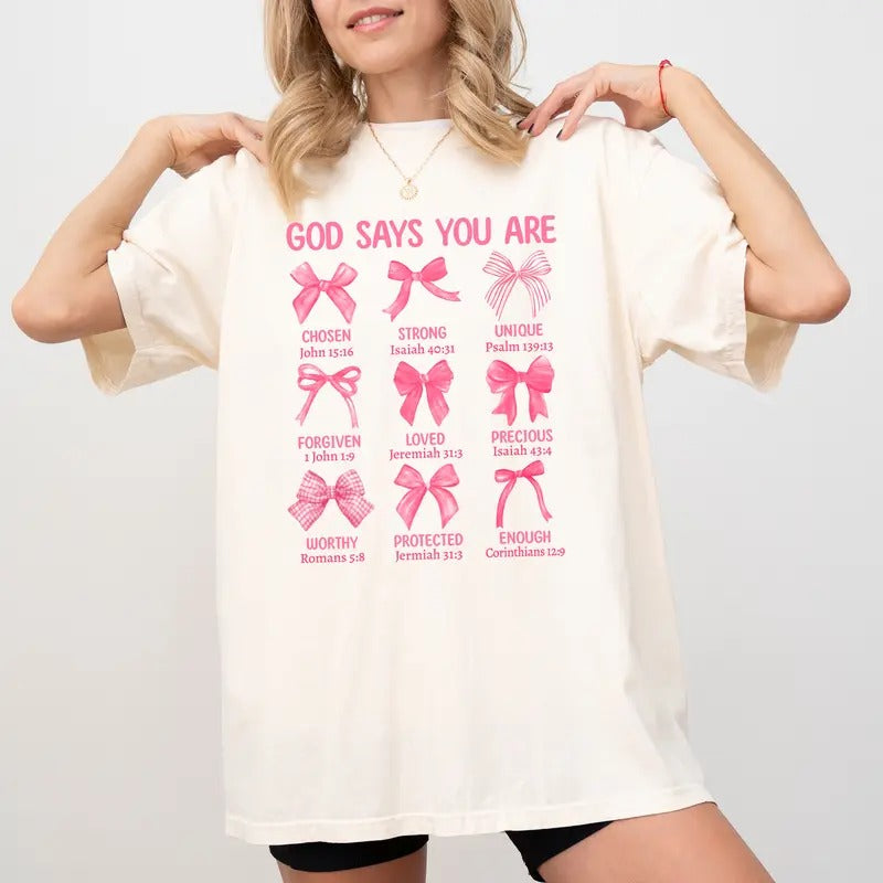 Christian Women's Coquette Bows Shirt Comfort Colors, Coquette Tees for Women, Bible Verse T-shirt, Jesus Apparel,...