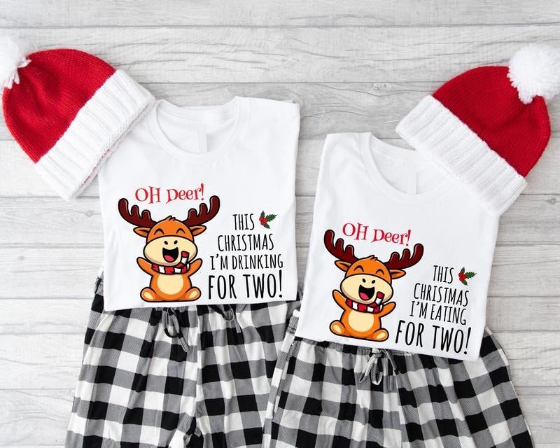 Christmas Baby Reveal Party Shirt, Oh Deer! This Christmas I'm Drinking For Two Shirt, Parents To Be Xmas Gift, I'm...