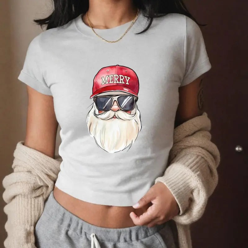 Christmas Baby Tee for Women - Retro and Funny Christmas Shirt