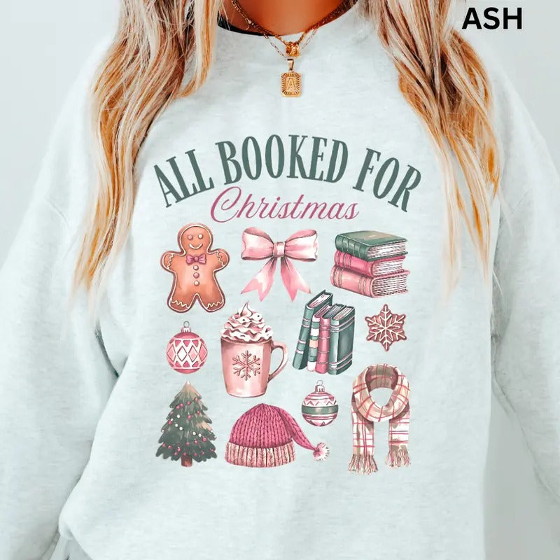 Christmas Book Doodles, booked christmas Winter Graphic Sweatshirt Casual Cotton Polyester Oversized sweatshirt - Comfort...