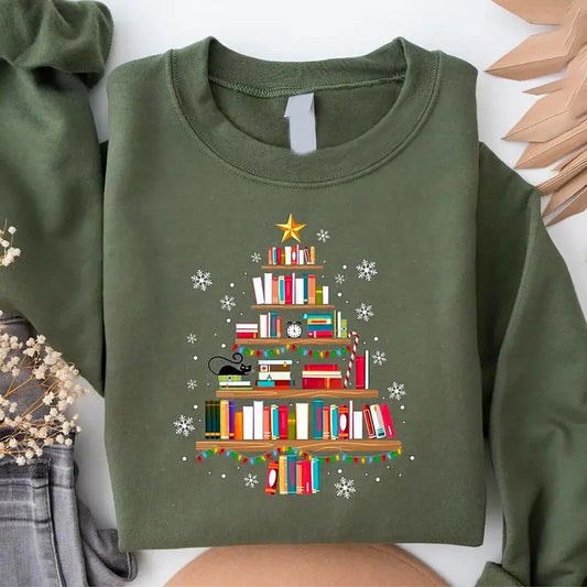Christmas Book Tree Sweatshirt, All Booked for Christmas Shirt, Christmas Books Shirt, Book Lovers Christmas Shirt,...