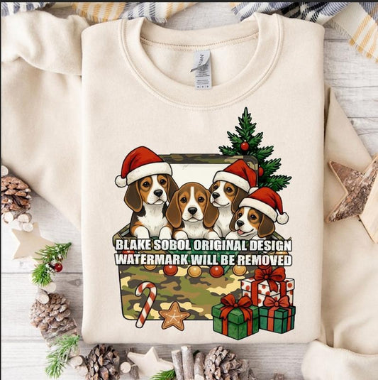 Christmas Camo Beer Cooler Beagle Dog Unisex Crewneck Sweatshirt, Hunting Camo Xmas Gifts, Camo Fishing Lovers Sweater...