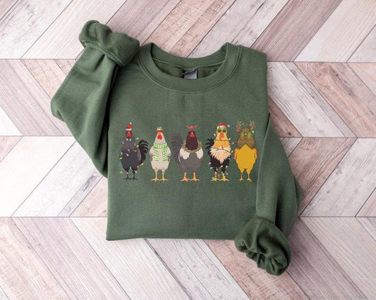Christmas Chicken Sweatshirt, Farm Animal Christmas Shirt, Funny Chicken Lover Sweater, Christmas Chicken Crewneck,...