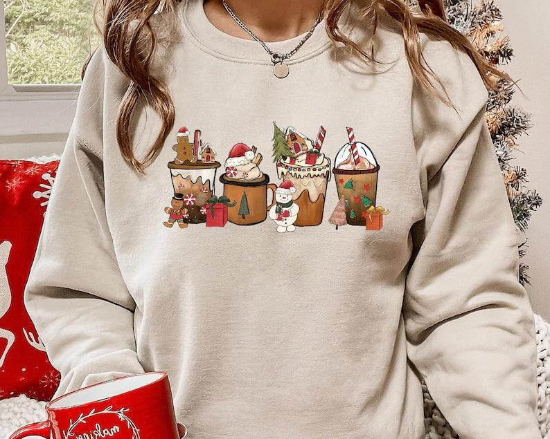 Christmas Coffee Crewneck Sweatshirt, Gingerbread Christmas Drinks Shirt,  Coffee Lover Xmas Gift, Christmas Sweatshirt...