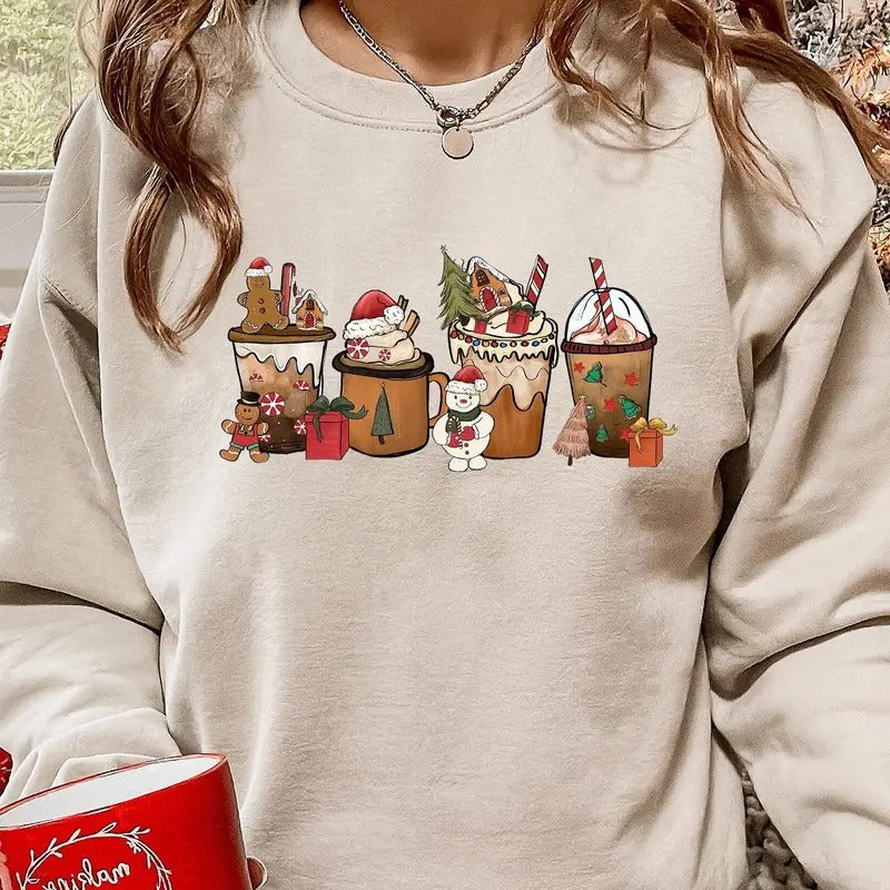 Christmas Coffee Sweatshirt, Gingerbread Christmas Drinks Sweater, Coffee Lover Shirt, Christmas Xmas Gift, Winter...
