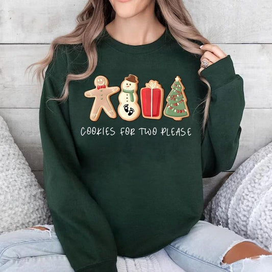 Christmas Cookies For Two Please Pregnancy Announcement Christmas Sweatshirt, Pregnancy Reveal Christmas Sweater,...