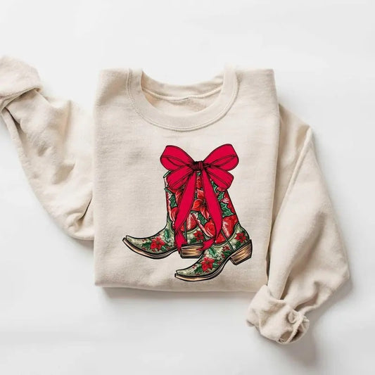 Christmas Coquette Boots Sweatshirt, Have A Boot Scootin Merry Christmas, Western Sweatshirt, Christmas Sweater, Cowgirl...