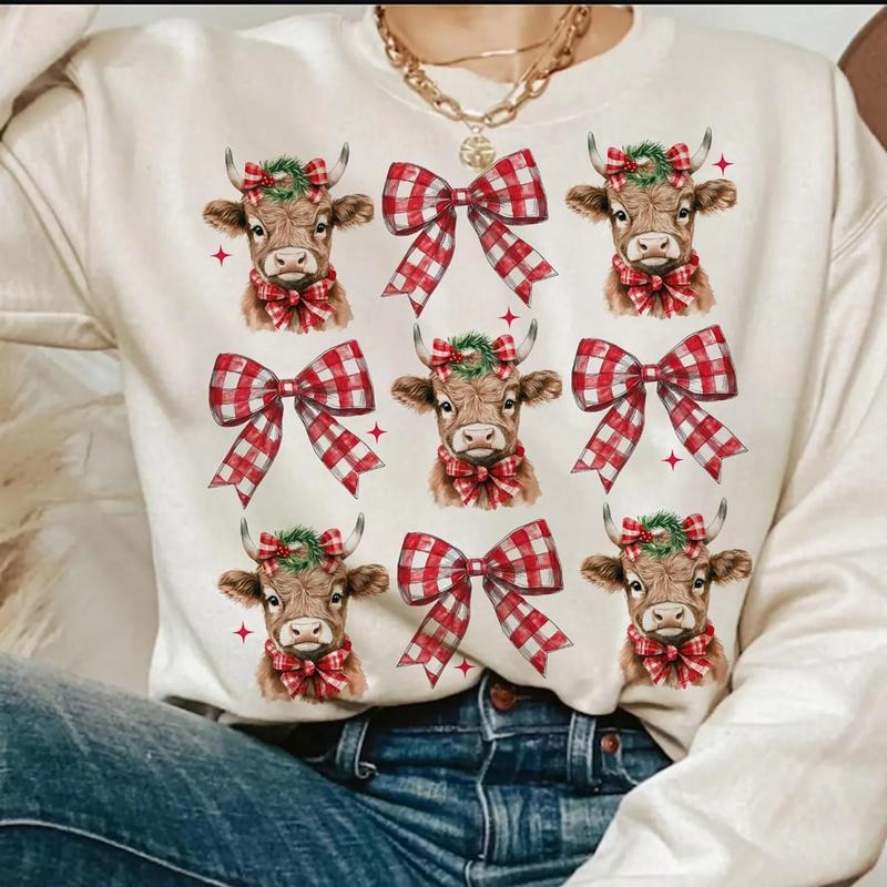 Christmas Coquette Highland Cow Sweatshirt, Western Cow Xmas Tee Shirt, Christmas Gift For Farmer Hoodie | WearSparks.com