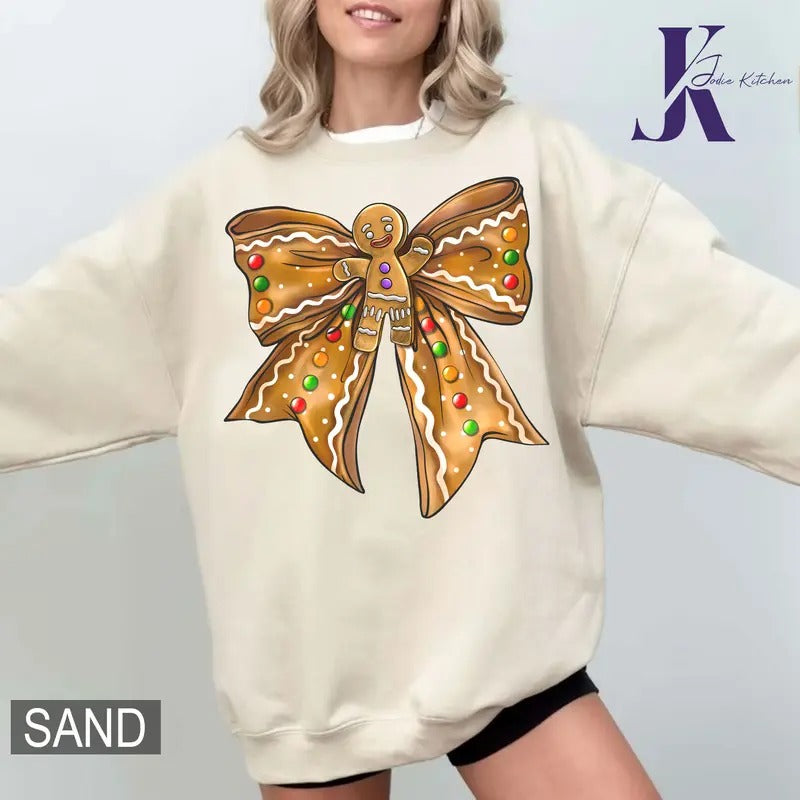 Christmas Coquette bow Sweatshirt, Gingerbread Christmas Sweatshirt, Verry Christmas Shirt, Coquette Bows Gingerbread...