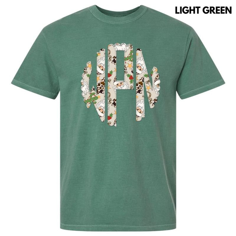 Christmas Cow Print Monogram Comfort Colors T-Shirt 'NLB' Hoodie, Sweatshirt | WearSparks.com