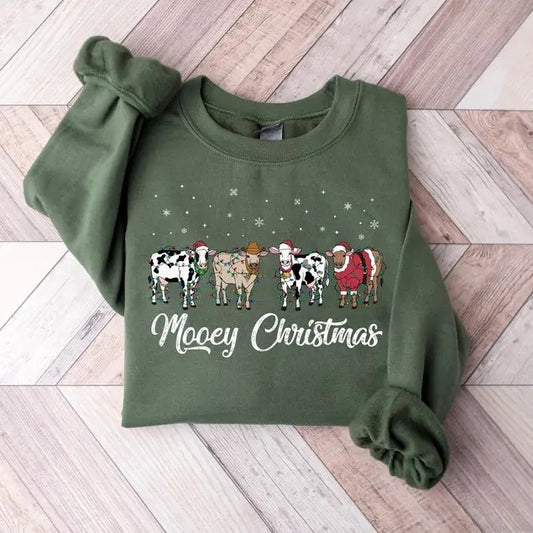 Christmas Cow Sweatshirt, Cow Lover Gift, Funny Christmas Shirt, Holiday Sweater, Farm Christmas Shirt, Womens Cow Shirt,...