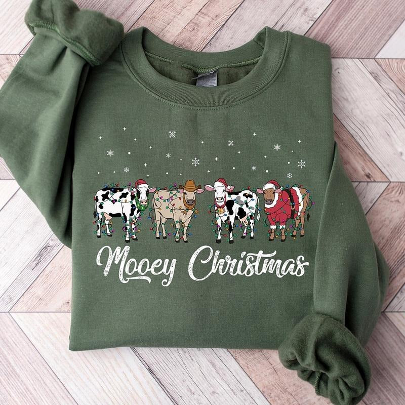 Christmas Cow Sweatshirt, Cow Lover Gift, Funny Christmas Shirt, Holiday Sweater, Farm Christmas Shirt, Womens Cow Shirt,...