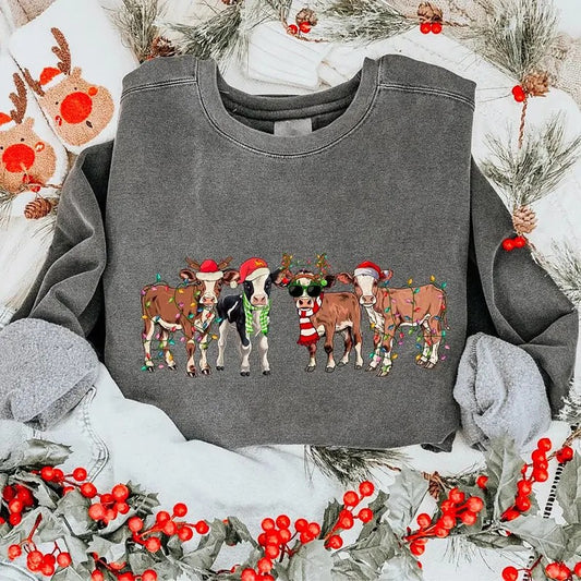 Christmas Cow Sweatshirt, Farmer Christmas Shirt, Christmas Farrm Sweatshirt,, Holiday Gift for Farmers, Christmas Animal...