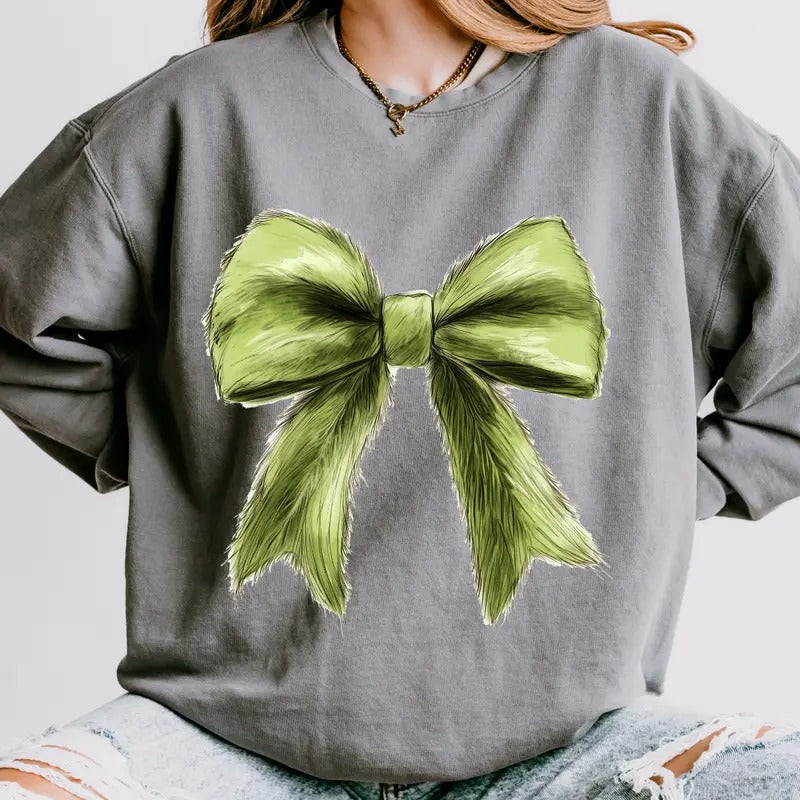 Christmas Crewneck, Green Fur Christmas Bow Crewneck, Christmas Sweatshirt, Holiday Christmas Sweatshirt, Winter Season...