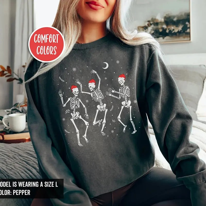 Christmas Dancing Skeleton Sweatshirt, Holiday Skeleton Dancing T-Shirt, Skeleton Xmas Sweater, Christmas Gift Hoodie