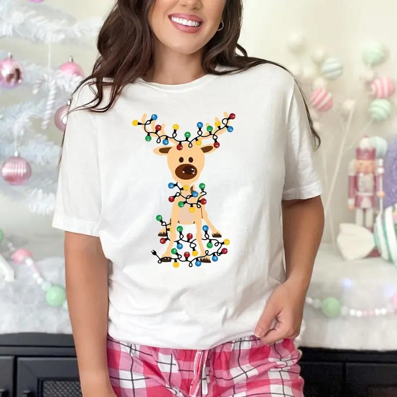 Christmas Deer Shirt, Cute Christmas Shirt, Christmas Lights Shirt, Reindeer Shirt, Christmas Gift, Animal Lover Shirt,...