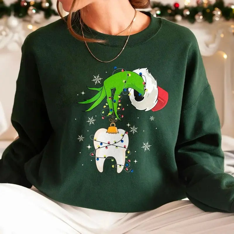Christmas Dentist Sweatshirt, Funny Christmas Lights Tooth Shirt, Dental Squad Shirt for Christmas Sweatshirt, Dental...