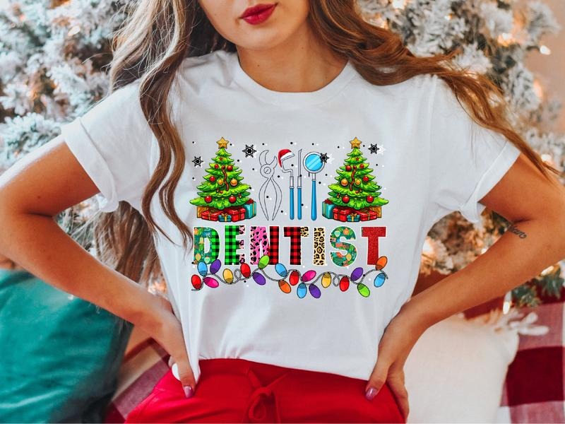 Christmas Dentist T-Shirt, Christmas Tree Shirt, Christmas Dentist Student Gift Tee, Xmas Dental Office Tee, Christmas...