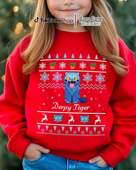 Christmas Derpy Tiger (Kid's Youth) Sweatshirt - KPop Demon Hunters Unisex Sweatshirt For Fan, KPop Demon Hunters...