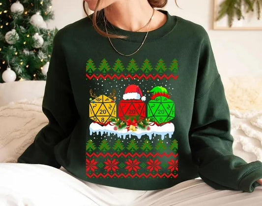 Christmas Dnd T-Shirt Sweatshirt Hoodie, D20 Dice Christmas Shirt, Dungeons and Dragons Tabletop Rpg Shirt, DND Merry...
