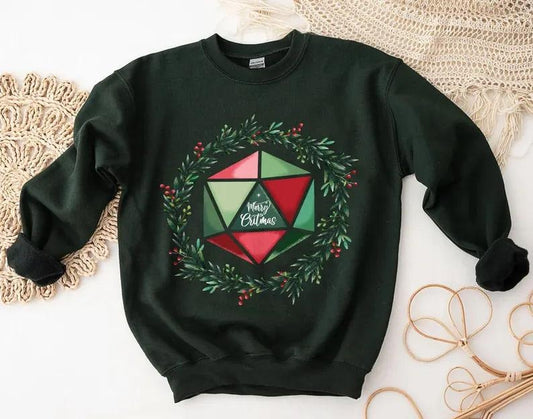 Christmas Dnd T-Shirt Sweatshirt Hoodie, D20 Dice Christmas Shirt, Dungeons and Dragons Tabletop Rpg Shirt, DND Merry...