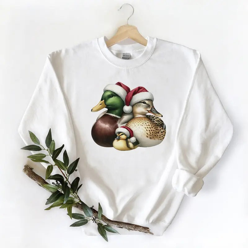 Christmas Duck Family, cute Unisex Tshirt Sweatshirt Hoodie, Mallard duck lovers Cotton | WearSparks.com