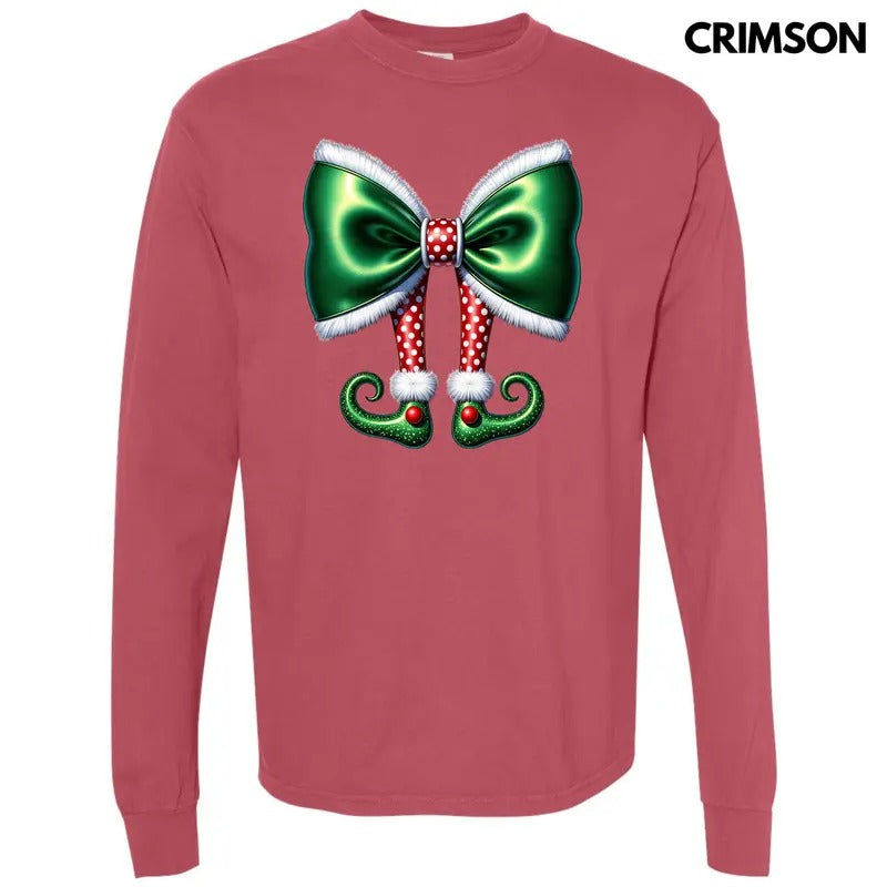 Christmas Elf Bow Long Sleeve Comfort Colors T-Shirt 'NLB' Hoodie, Sweatshirt | WearSparks.com