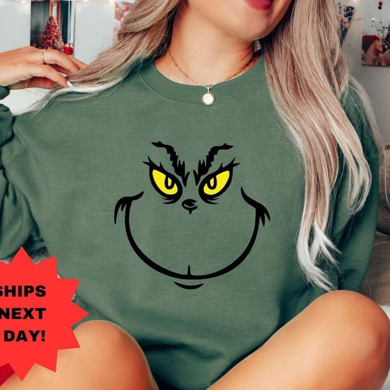 Christmas Face Sweatshirt, Funny Christmas Sweater, Cute Christmas Sweatshirt, Cozy Winter Crewneck, Xmas Womens...