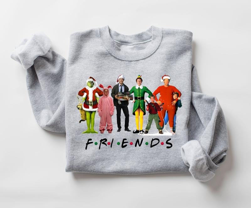 Christmas Friends Sweatshirt, Christmas Movies Characters Sweatshirt, Friends Christmas Sweater, Christmas Movie Shirt,...