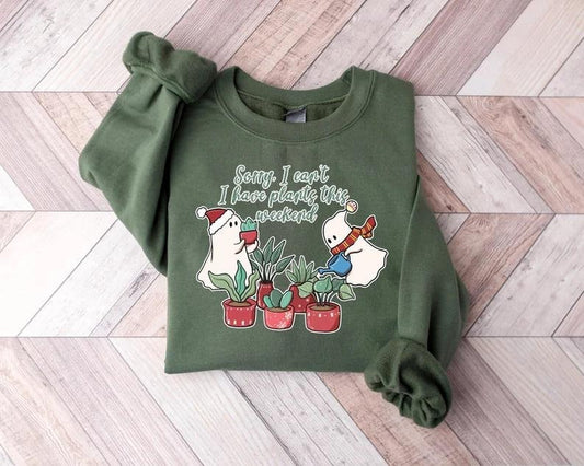 Christmas Ghost Plant Lady Sweatshirt, Ghost And Plant lover Shirt, Plant Lover Shirt, Christmas Plant Ghost Shirt,...