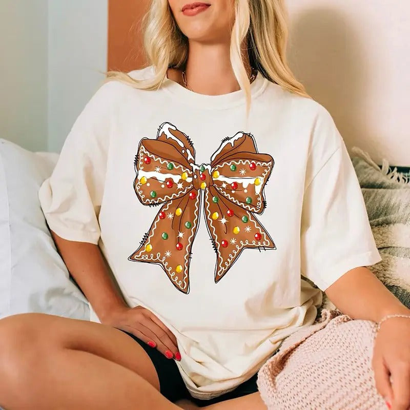 Christmas Gingerbread Coquette Sweatshirt, Coquette Christmas Shirt, Christmas Bow Sweatshirt for Women, Gingerbread...