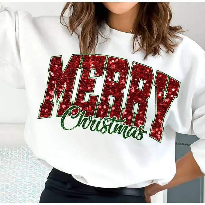 Christmas Glitter SWEATSHIRT, Merry Christmas SWEATSHIRT, Retro Christmas SWEATSHIRT, SWEATSHIRT, Santa Claus SWEATSHIRT,...