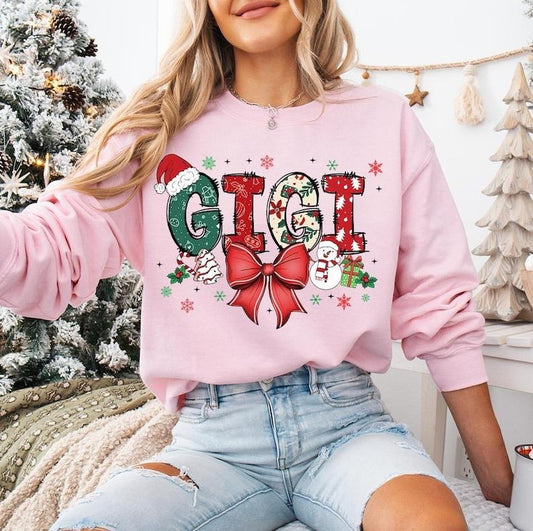 Christmas Grandma , Christmas Gigi Sweatshirt, Coquette Bow Christmas, Nana Holiday gift, Holiday Granny , New Gigi Gift...