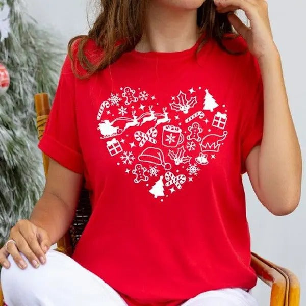 Christmas Heart T-Shirt, Funny Christmas Shirt, Christmas Tree Tee, Xmas Cookies Tee, Christmas Party Shirt, Xmas Holiday...