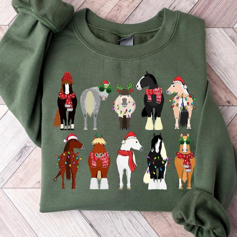 Christmas Horse Crewneck Sweatshirt, Hoodie, T-shirt, Cute Christmas Gifts | WearSparks.com