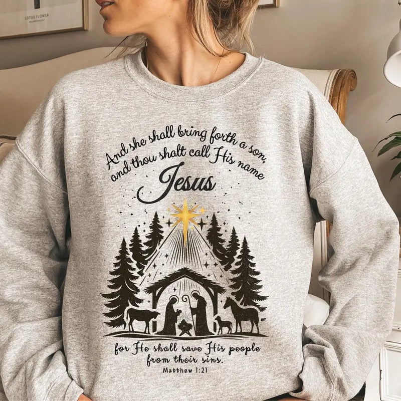 Christmas Jesus Nativity Sweatshirt, She Shall Bring Forth A Son Shirt, Jesus Christmas Shirt, Come Let Us Adore Him...