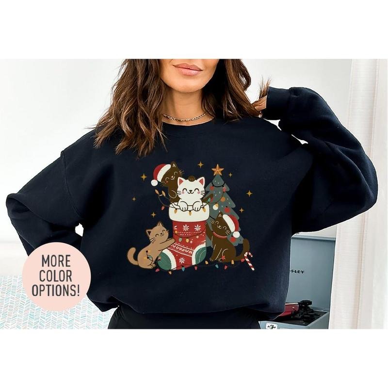 Christmas Kittens Crewneck Sweatshirt, Cute Kittens Sweatshirt, Cat Lover Sweatshirt, Christmas Season Sweatshirt,...