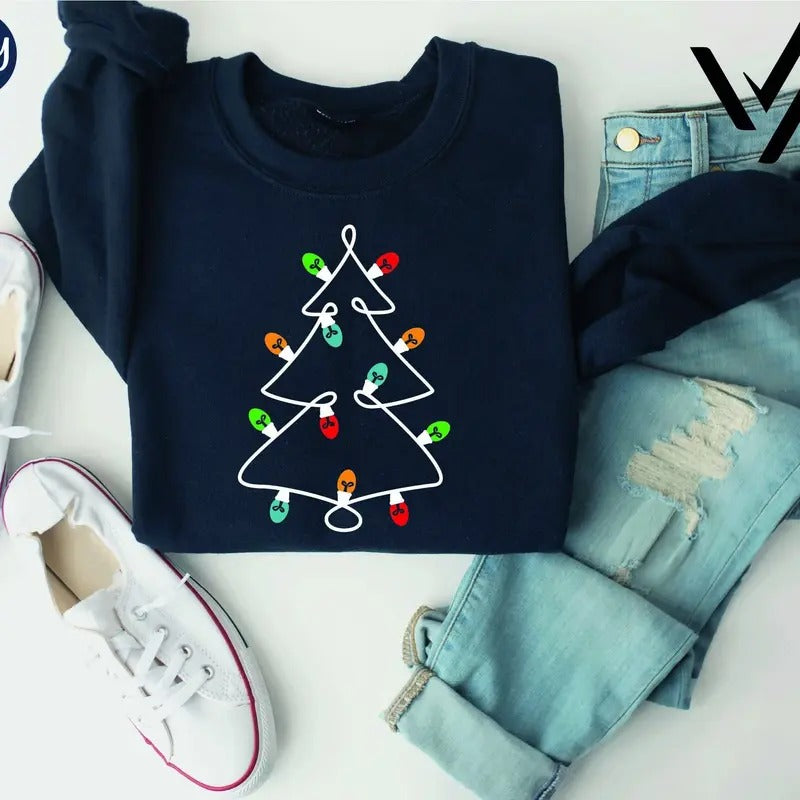 Christmas Light Tree Sweatshirtchristmas Sweatshirt Holiday Sweater Winter Sweatshirt Christmas Lights Xmas Light Shirt...