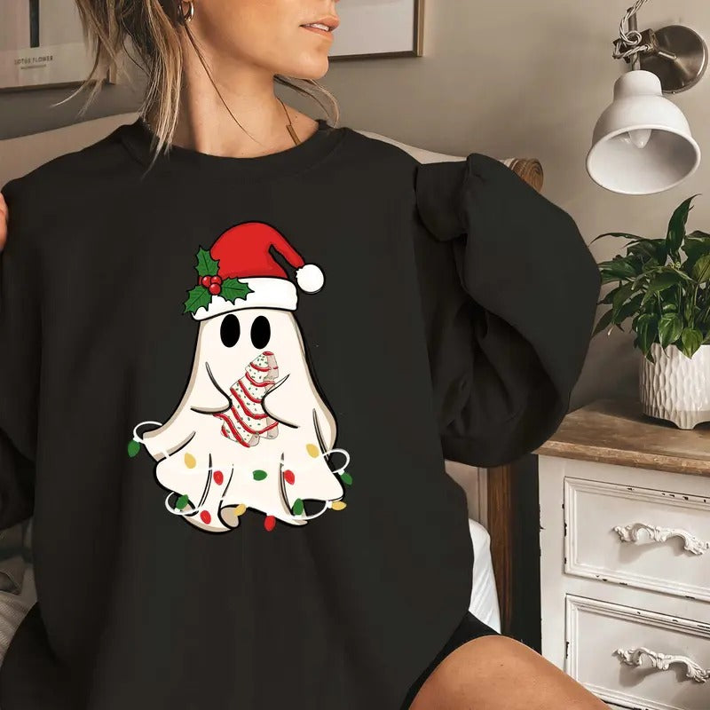 Christmas Lights Cute Ghost Sweatshirt, Christmas Ghost Shirt, Funny Christmas Ghost Shirt, Christmas Ghost Crewneck,...
